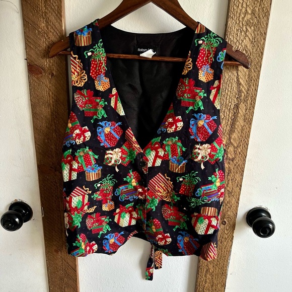 VTG 90s Retro Vibrant Christmas Festive Presents Vest Women’s Medium Made in USA - Picture 2 of 11